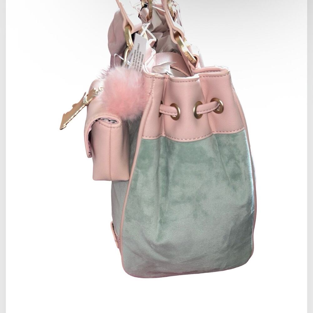 JUICY COUTURE VINTAGE SCOTTIE DOGS FROSTY GREEN NEW LOVE CHAPTER VELOUR TOTE NWT - Picture 9 of 11
